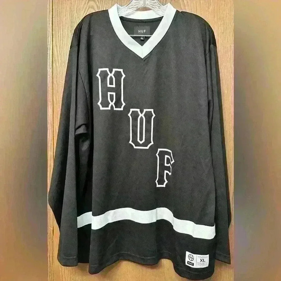 HUF Other - HUF Skateboarding Long Sleeve Hockey Jersey Mesh Spellout Black Men's Size XL